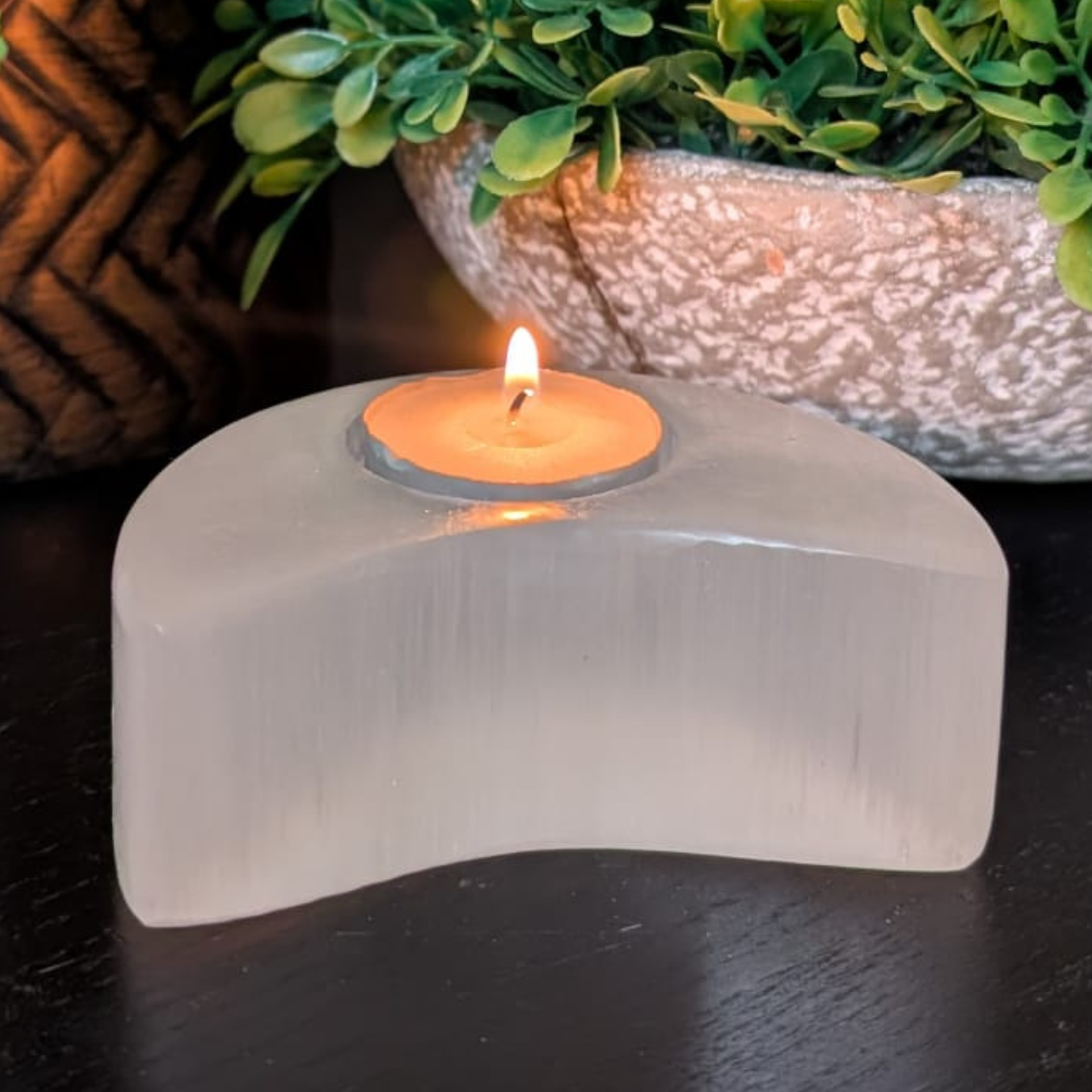 Selenite Natural Candle Holder Moon Shape