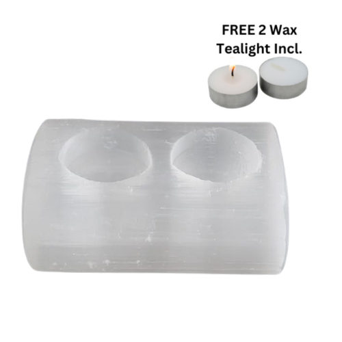 Selenite Tealight Candle Holder 2 Holes Bar