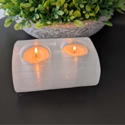 Selenite Tealight Candle Holder 2 Holes Bar