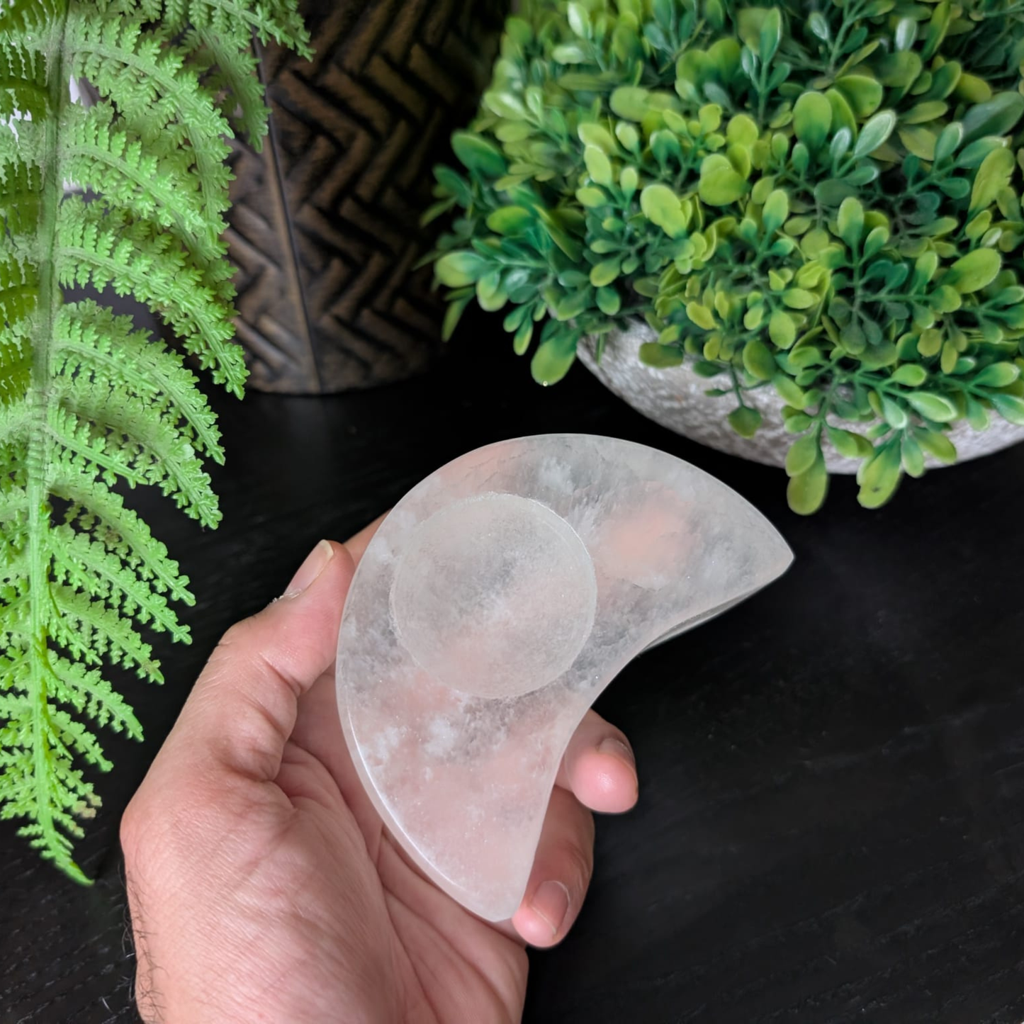 Selenite Natural Candle Holder Moon Shape