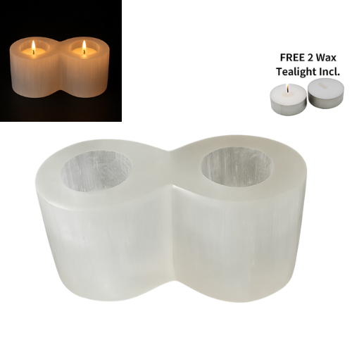 Selenite Tealight Holder - Cylinder 2 Holes - Himalayan         Glow