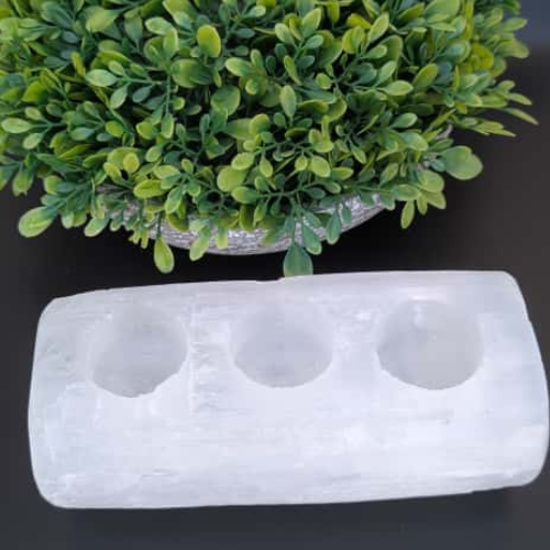 Selenite Tealight Holder – Bar 3 Holes - Himalayan         Glow