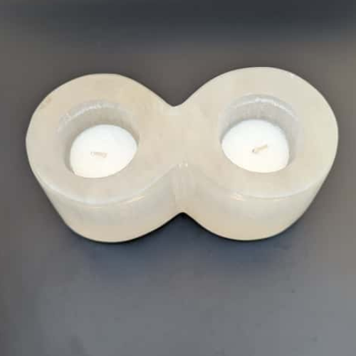 Selenite Tealight Holder - Cylinder 2 Holes - Himalayan         Glow
