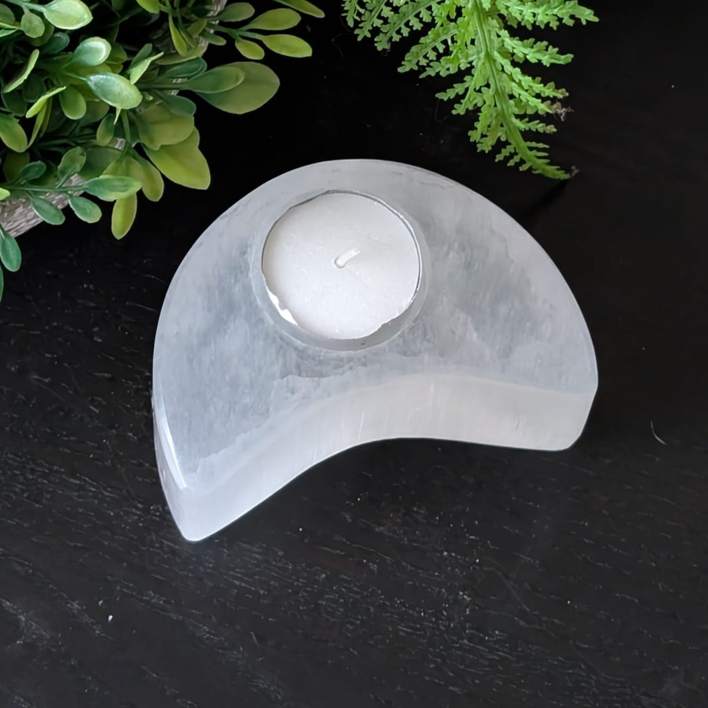 Selenite Natural Candle Holder Moon Shape