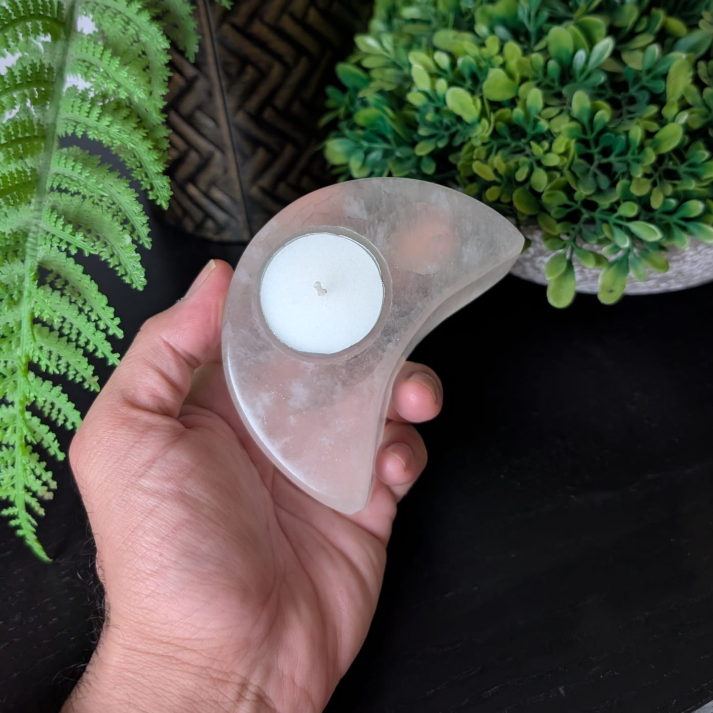 Selenite Natural Candle Holder Moon Shape