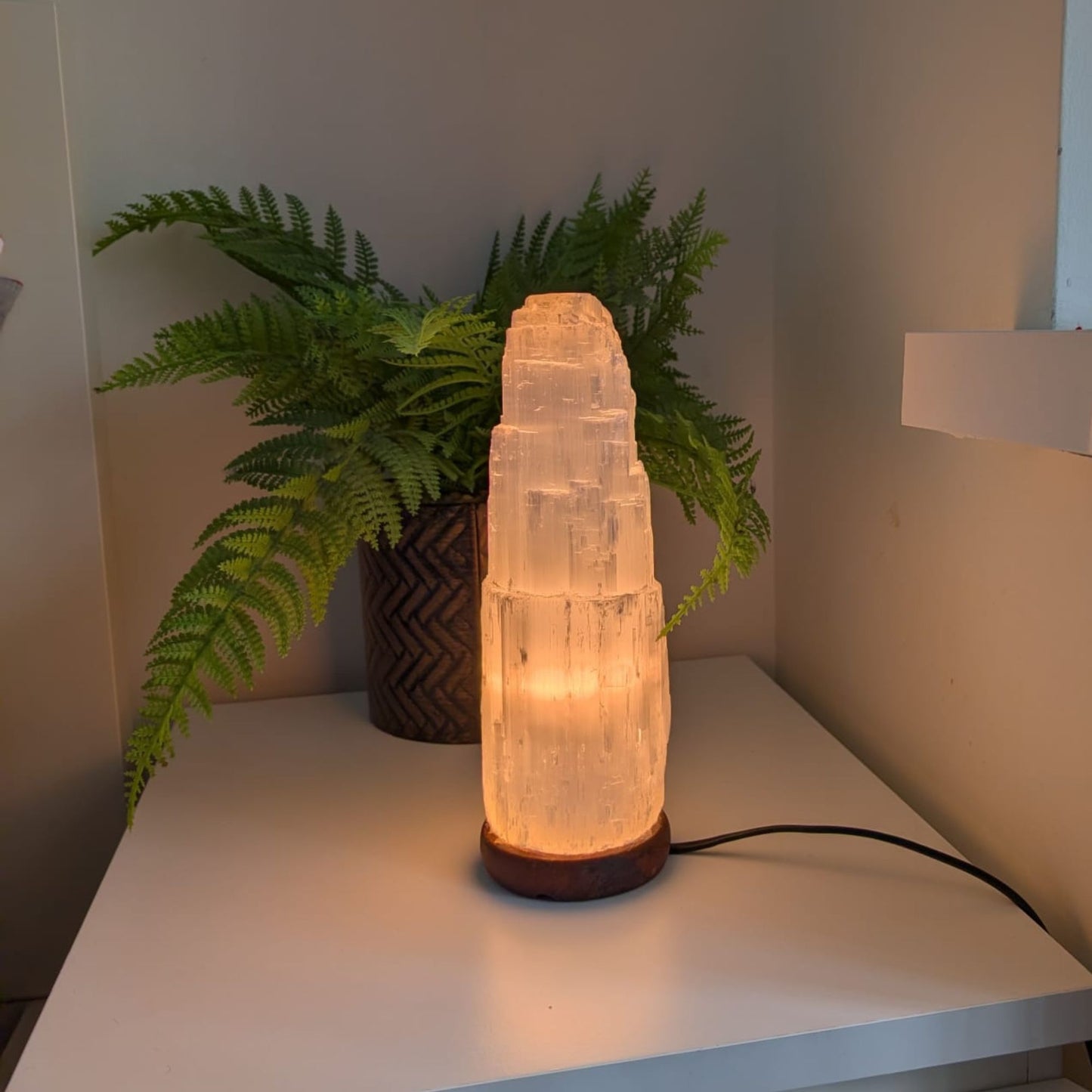 Selenite Tower Lamp 15 cm
