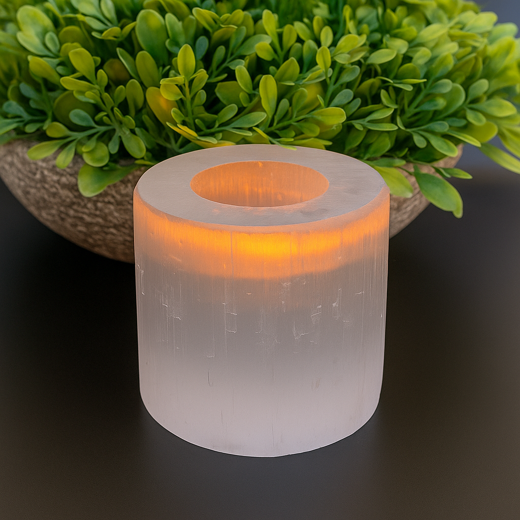 Selenite Tealight Candle Holder - Cylinder