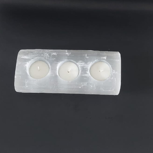Selenite Tealight Holder – Bar 3 Holes - Himalayan         Glow