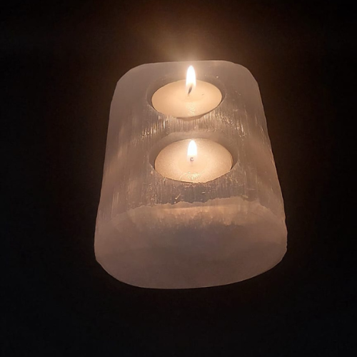 Selenite Tealight Candle Holder 2 Holes Bar
