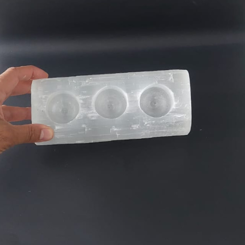 Selenite Tealight Holder – Bar 3 Holes - Himalayan         Glow