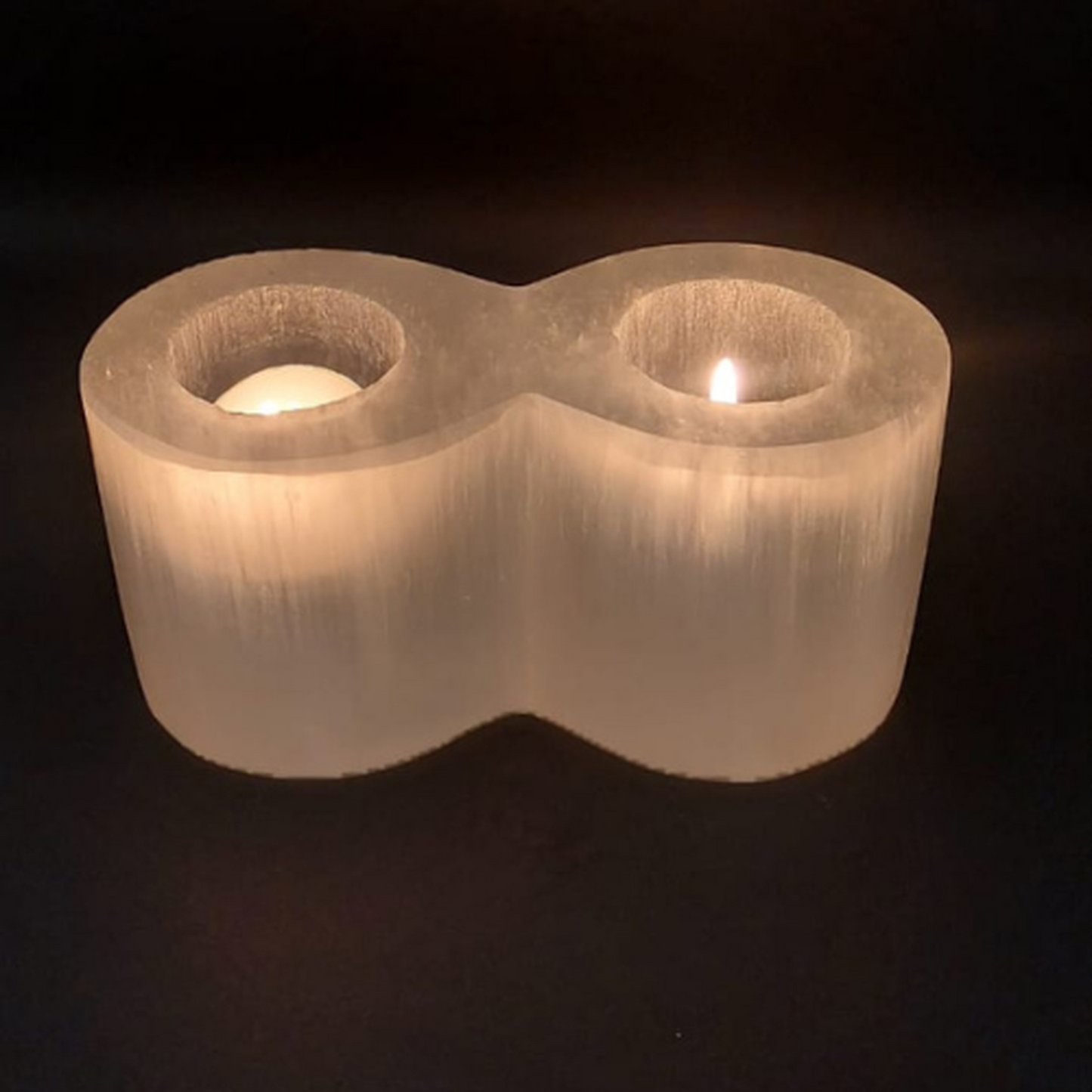 Selenite Tealight Holder - Cylinder 2 Holes - Himalayan         Glow