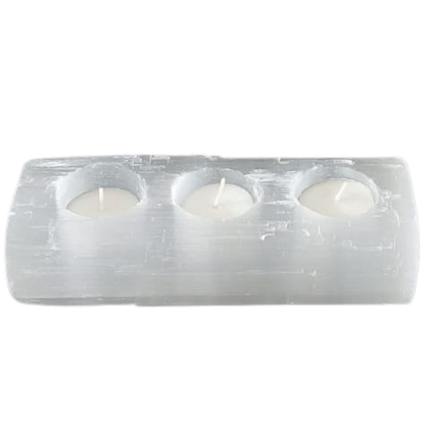 Selenite Tealight Holder – Bar 3 Holes - Himalayan         Glow