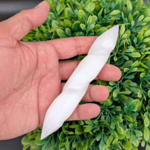Selenite Spiral Double-Pointed Wand - Himalayan         Glow