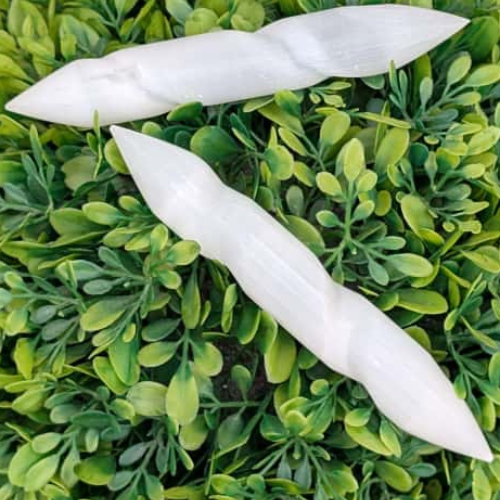 Selenite Spiral Double-Pointed Wand - Himalayan         Glow