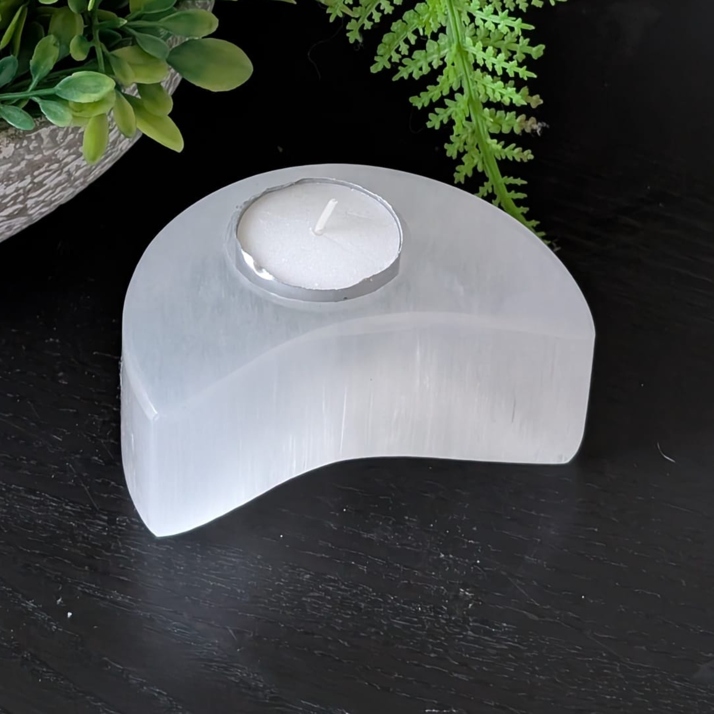 Selenite Natural Candle Holder Moon Shape