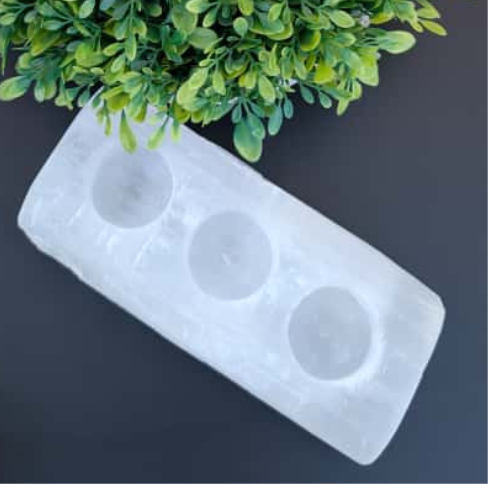 Selenite Tealight Holder – Bar 3 Holes - Himalayan         Glow