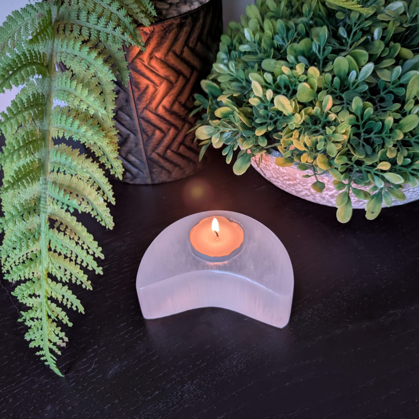 Selenite Natural Candle Holder Moon Shape