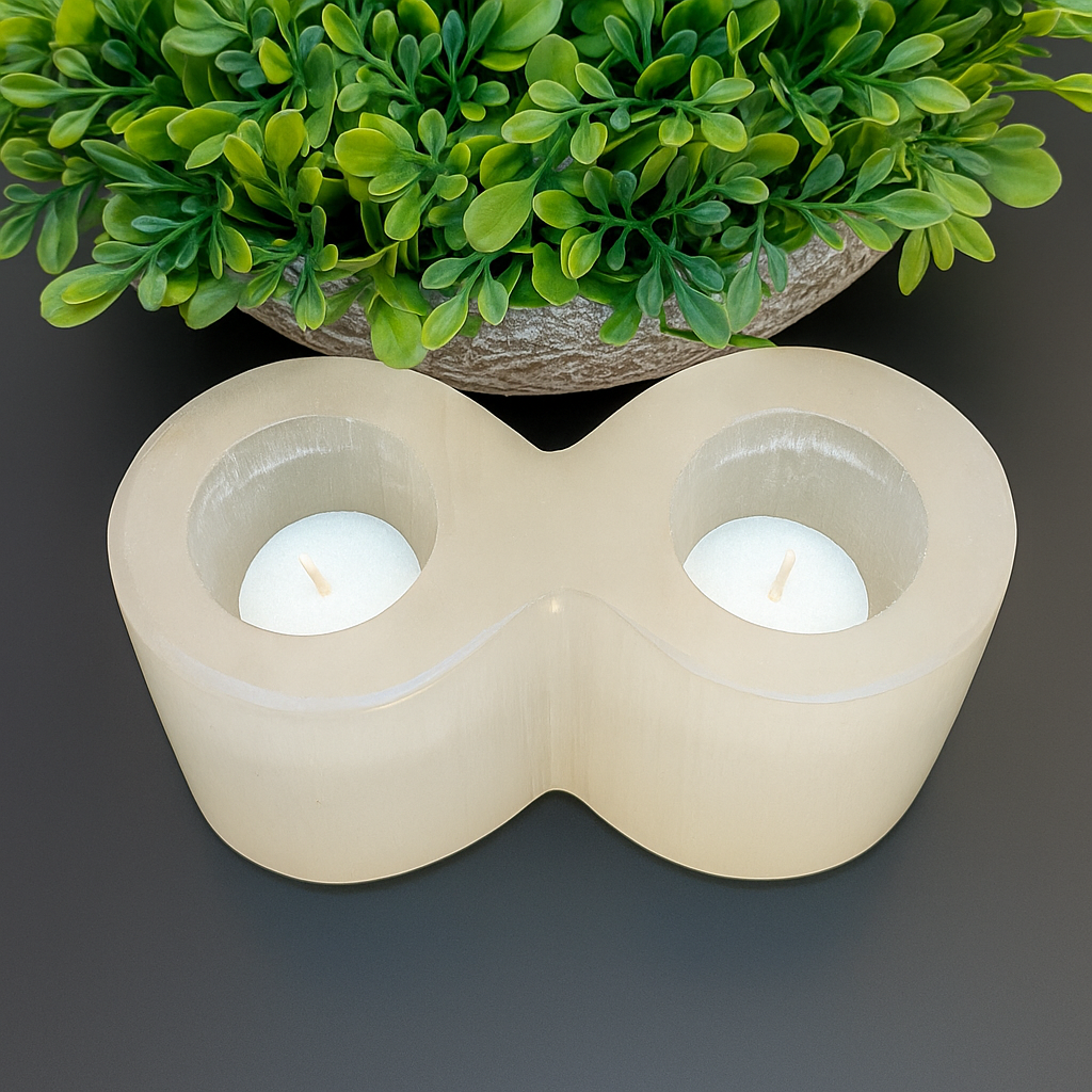 Selenite Tealight Holder - Cylinder 2 Holes - Himalayan         Glow