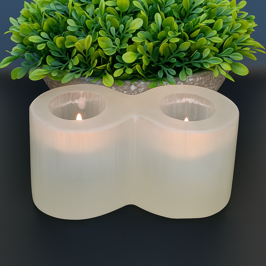 Selenite Tealight Candle Holder - Cylinder 2 Holes