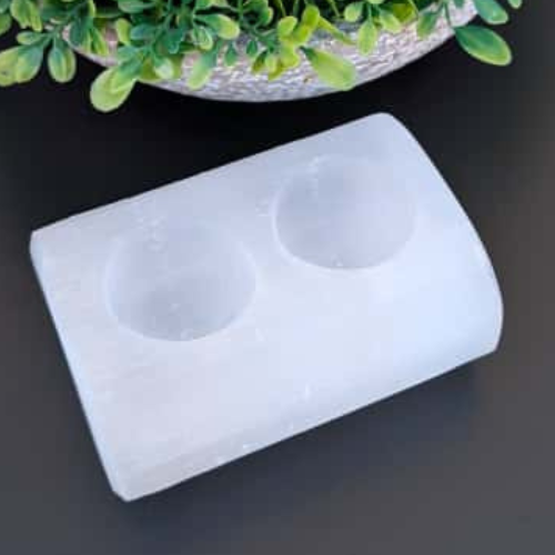 Selenite Tealight Candle Holder 2 Holes Bar