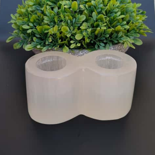 Selenite Tealight Holder - Cylinder 2 Holes - Himalayan         Glow