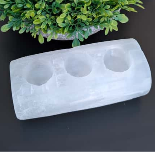 Selenite Tealight Holder – Bar 3 Holes - Himalayan         Glow