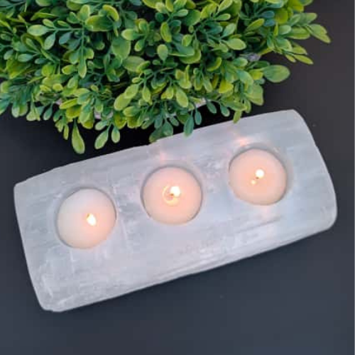 Selenite Tea Light Candle Holder 3 Holes Bar