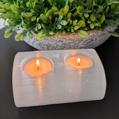 Selenite Tealight Candle Holder 2 Holes Bar