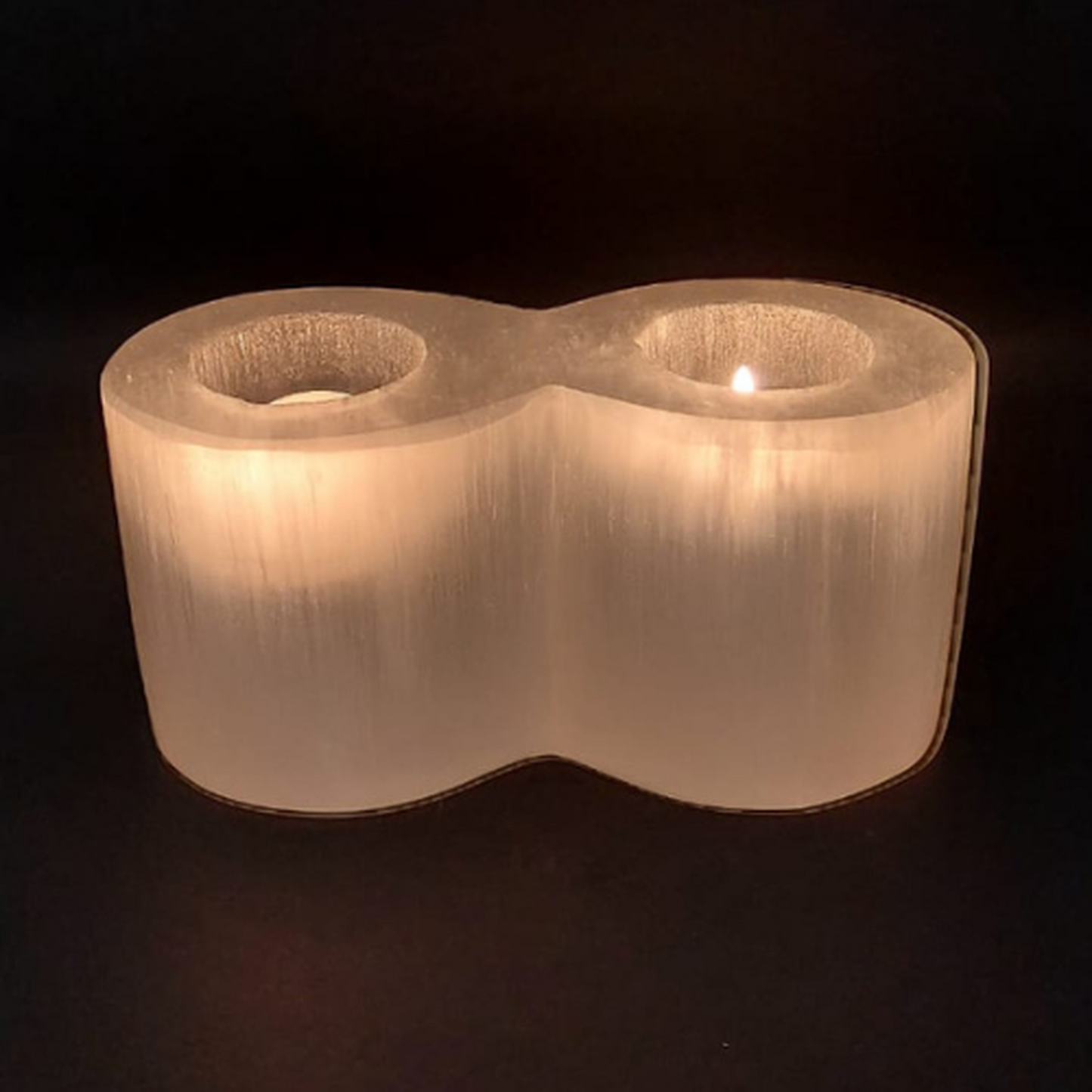 Selenite Tealight Holder - Cylinder 2 Holes - Himalayan         Glow