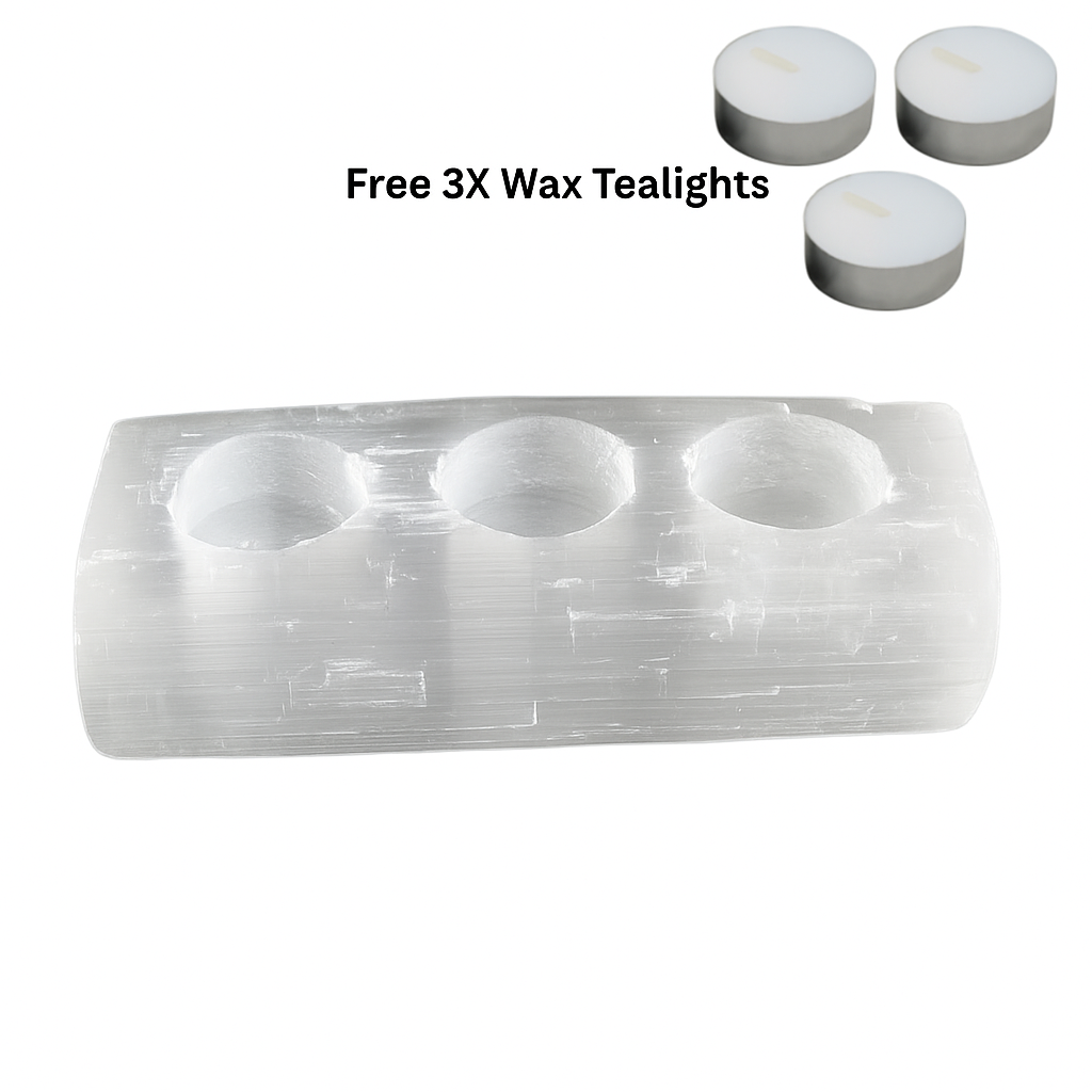 Selenite Tealight Holder – Bar 3 Holes - Himalayan         Glow