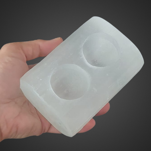 Selenite Tealight Candle Holder 2 Holes Bar