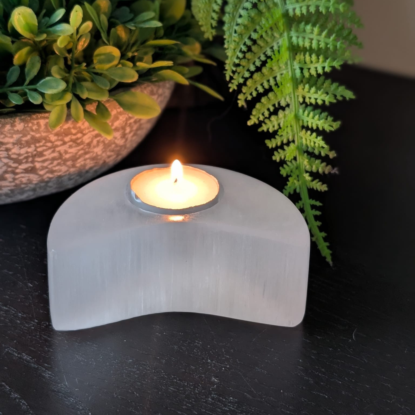 Selenite Natural Candle Holder Moon Shape