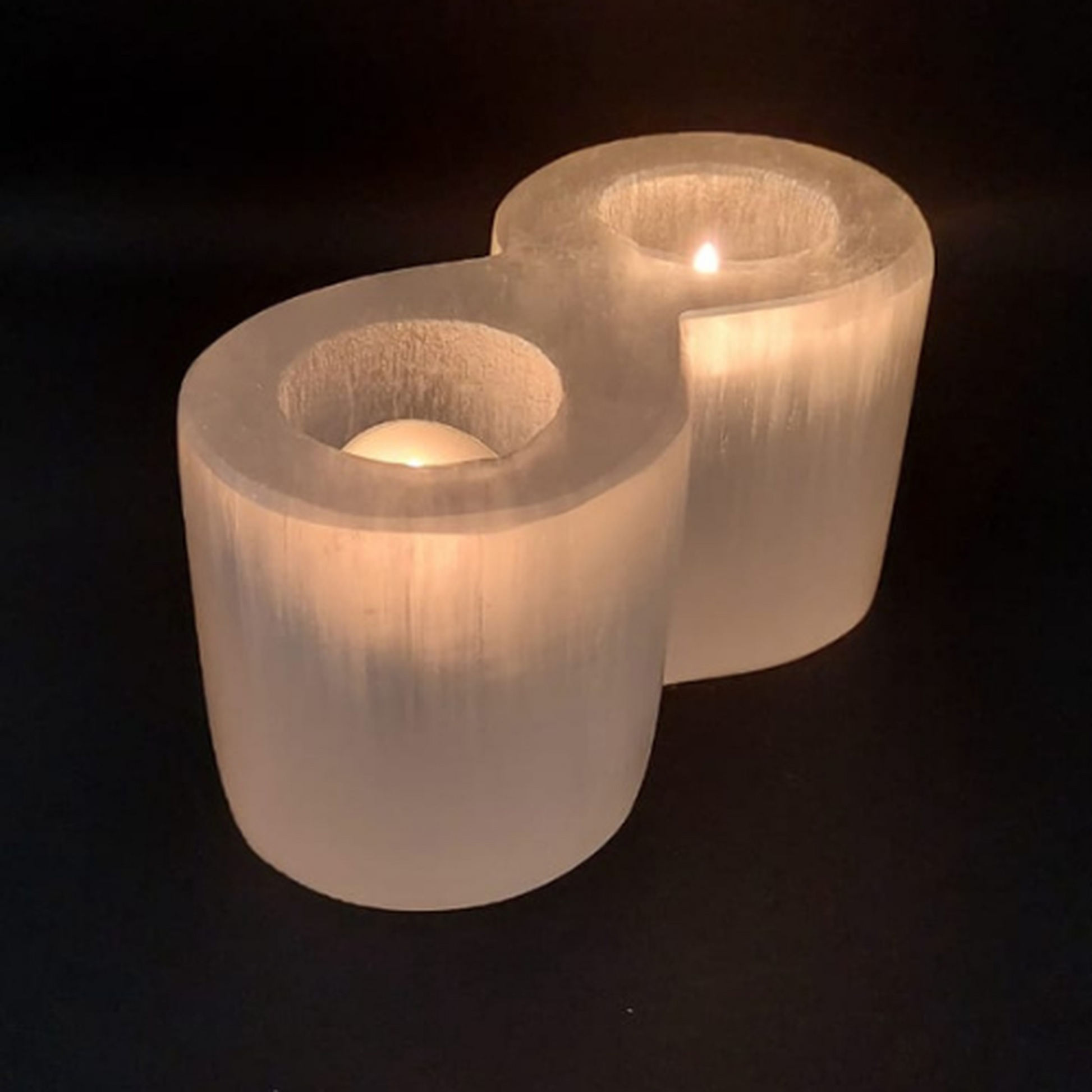 Selenite Tealight Holder - Cylinder 2 Holes - Himalayan         Glow