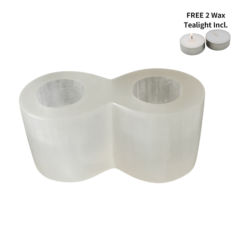 Selenite Tealight Holder - Cylinder 2 Holes - Himalayan         Glow