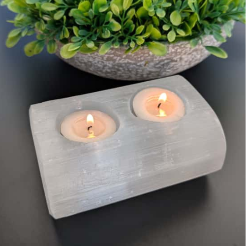Selenite Tealight Candle Holder 2 Holes Bar