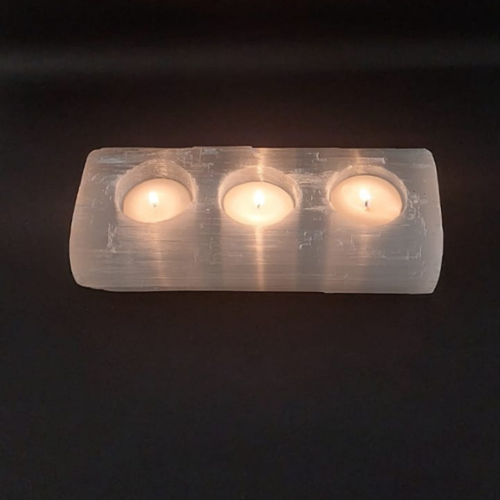 Selenite Tealight Holder – Bar 3 Holes - Himalayan         Glow