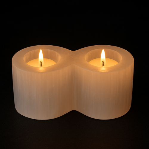 Selenite Tealight Holder - Cylinder 2 Holes - Himalayan         Glow