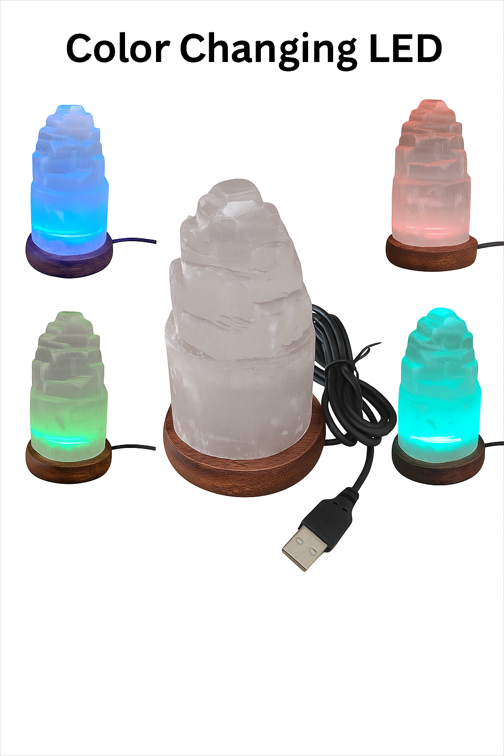 Selenite Tower Mini - USB Multy Color LED