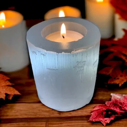 Selenite Natural Candle Holder Cylinder